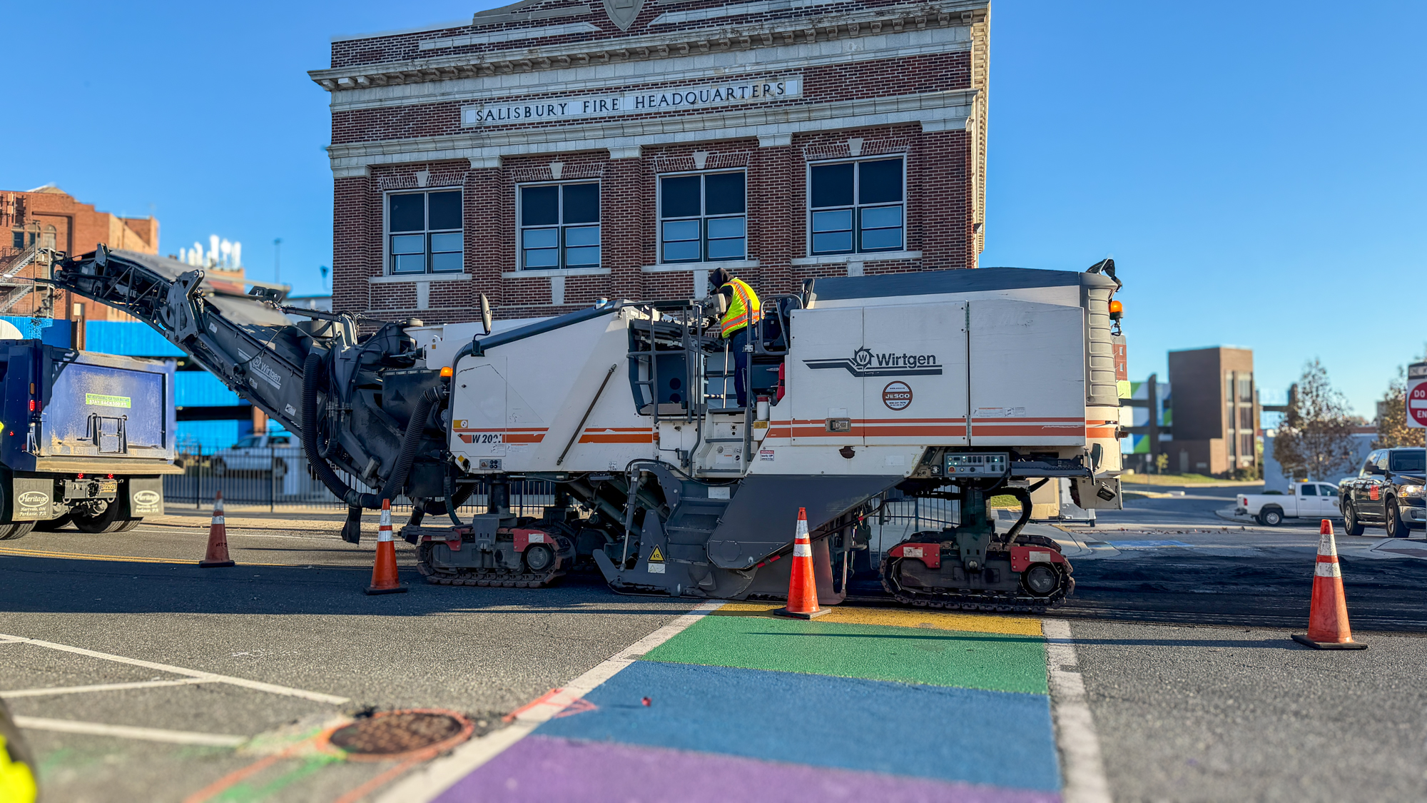 Salisbury city crews milling over rainbow Pride crosswalk downtown